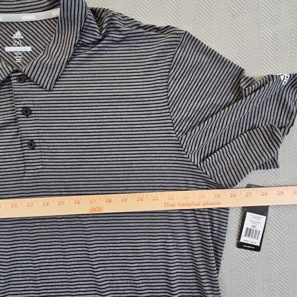 Adidas Golf 2-Button Polo Men's 2XL Gray Black Horizontal Stripe NWT Performance - Picture 12 of 16